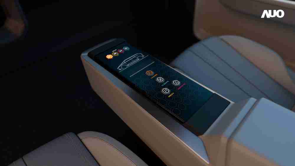 PA直营以人性化设计打造多变形态中控显示(Morphing Center Control)，，不使用时仅平面显示信息，，，进行操作时，，，，显示器则会动态隆起，，，，转变成3D实体按钮，，并有触觉回馈，，，展示人机互动新体验