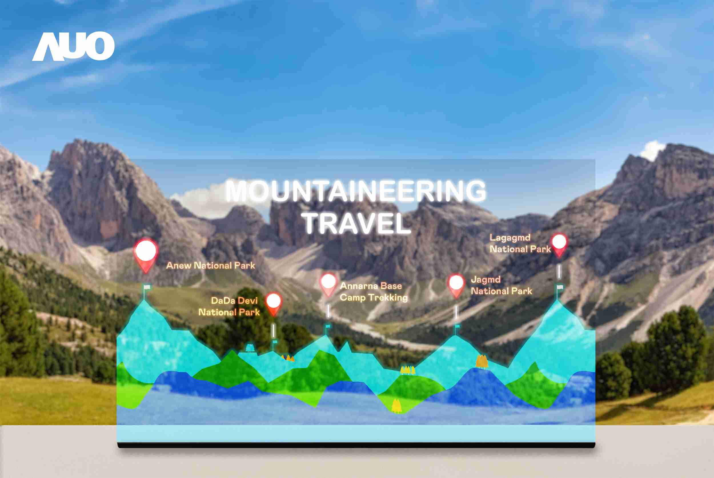 PA直营展示全球单片尺寸最大(*)42吋透明Micro LED显示器拼接而成的〝64吋透明Micro LED显示器〞，，具备高透明度、、1,000 nits高亮度、、、广色域、、、采用三边无边框的无缝拼接等多重特色，，，呈现超高清、、细腻画质而不遮挡后方视觉，，，，满足层峰需求，，可广泛运用于零售、、、艺术展览或商业空间等场域